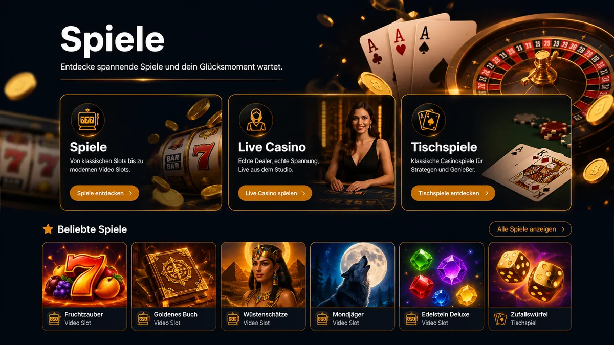 Spielauswahl im Sweepstakes Casino – Slots, Live Casino und Tischspiele für deutsche Spieler
