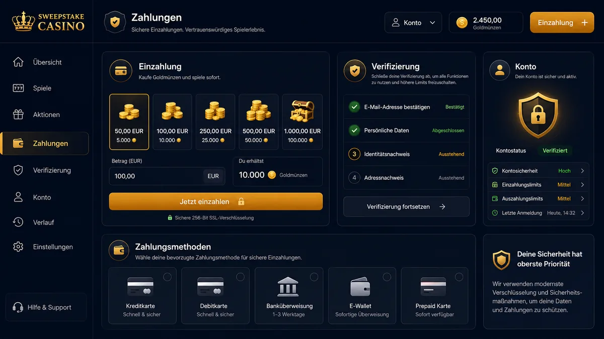 Sichere Zahlungen, Verifizierung und Einzahlungslimits im Sweepstakes Casino – verantwortungsvolles Spielen